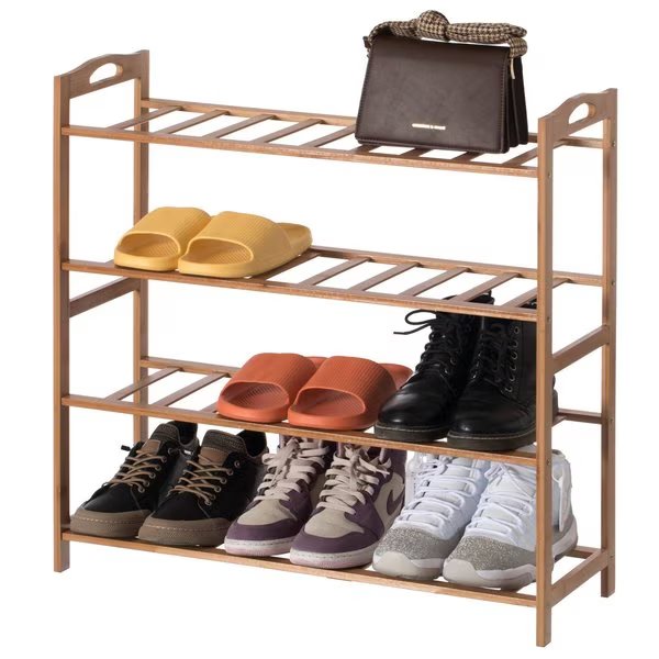 Bamboo Storage Shoe Rack, Free Standing Shoe Organizer Storage Rack, 4 Tier, Basicwise, Mfr#: QI004330.4